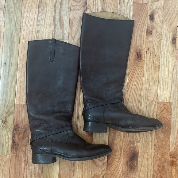 FRYE WOMENS LINDSEY PLATE TALL CHOCOLATE BROWN LEATHER RIDING BOOTS SIZE 8.5 - Picture 3 of 8